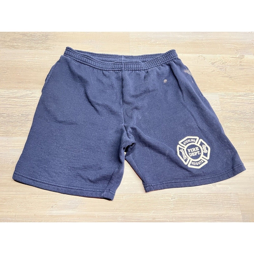 Vintage JERZEES Sweat Shorts Sterling Heights Fire Department Medium USA Stained